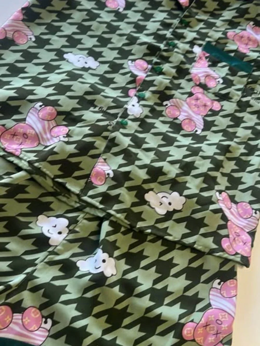 PJs Set Bear ✨Keep Having Fun🛍️Streetwear Bear Houndstooth Lounge Set